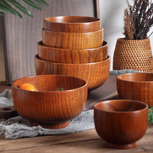 Japanese Jujube Wood Bowls - Small Soup & Salad Bowls for Children, Adults, Retro Tableware!