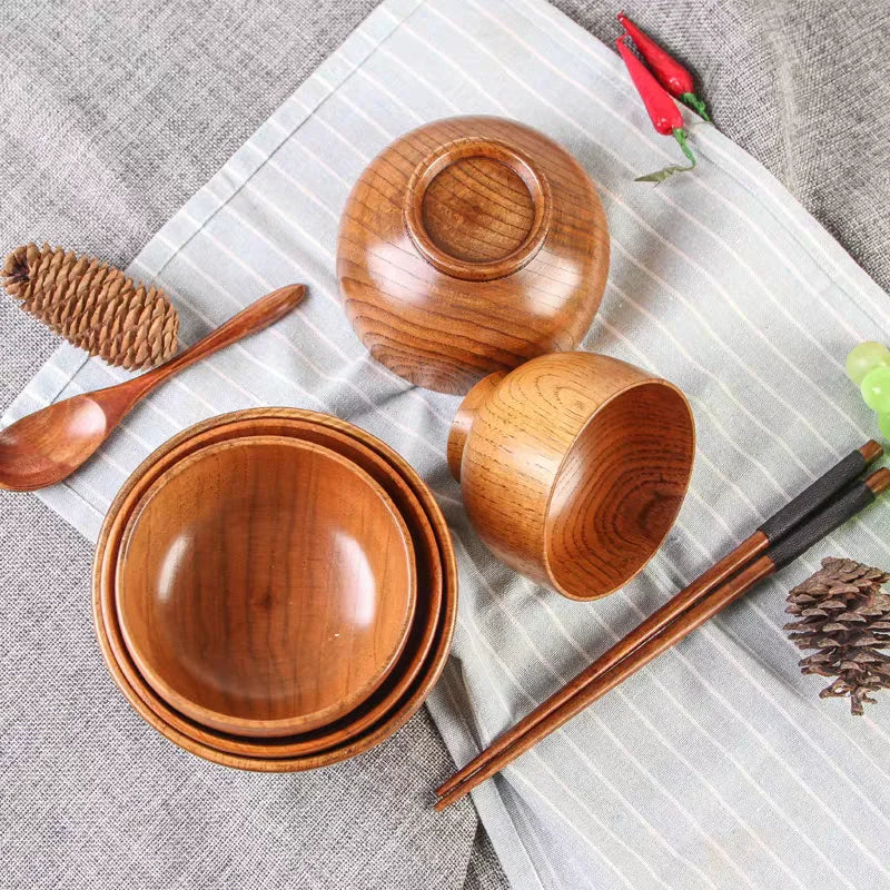 Japanese Jujube Wood Bowls - Small Soup & Salad Bowls for Children, Adults, Retro Tableware!